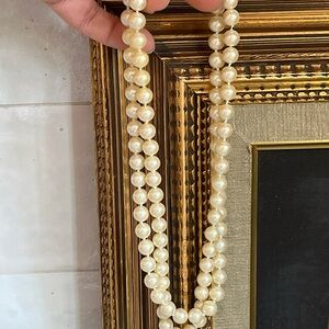 Vintage Faux Pearl Double Strand Necklace Goldtone Clasp